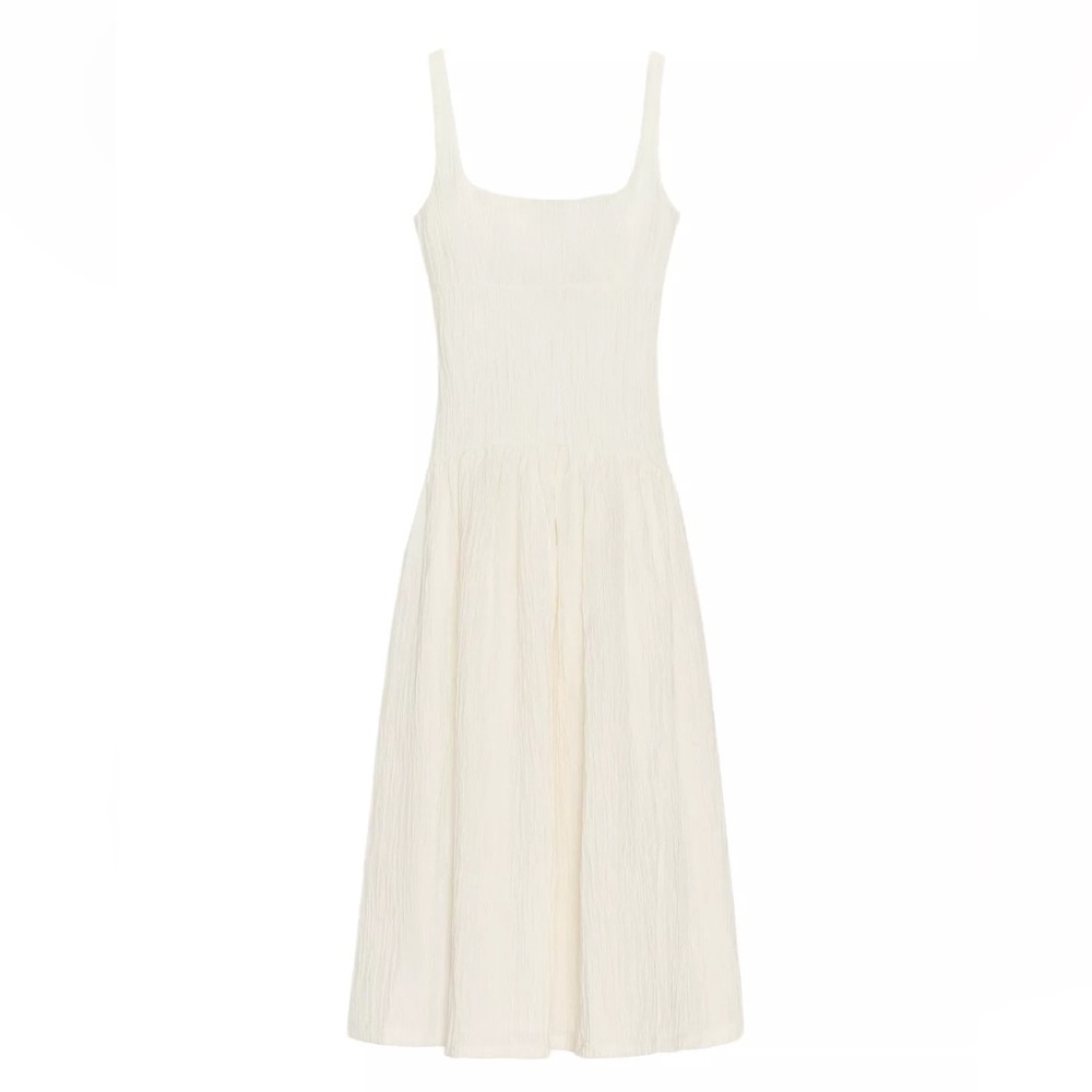 Zara Cream Strapless Midi Dress with Square Neck